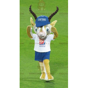 BIGGYMONKEY™ Mascot Costume of Yellow and White Gazelle in Blue