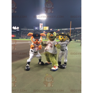 3 BIGGYMONKEY™s Maskottchen eine orangefarbene Katze, ein Alien