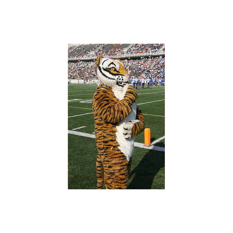 Very Realistic Brown White And Black Tiger BIGGYMONKEY™ Mascot Very Realistic Brown White And Black Tiger BIGGYMONKEY™ Mascot