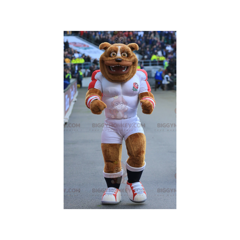 BIGGYMONKEY™ Bruine hond gespierd Bulldog mascotte kostuum in