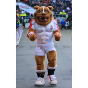 Στολή μασκότ BIGGYMONKEY™ Brown Dog Muscular Bulldog σε αθλητικά ρούχα - Μασκότ σκυλιών - BIGGYMONKEY_02420 - BiggyMonkey.com