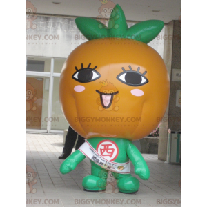 Giant Orange Pumpkin Orange and Green BIGGYMONKEY™ Mascot