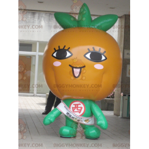 Kæmpe orange græskar Orange og grøn BIGGYMONKEY™ maskotkostume