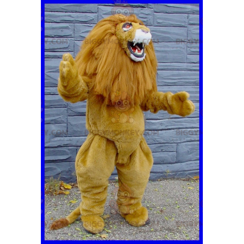 Costume de mascotte BIGGYMONKEY™ de lion marron et blanc avec Costume de mascotte BIGGYMONKEY™ de lion marron et blanc avec