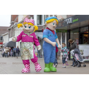 2 mascote do BIGGYMONKEY™ uma menina loira e um menino loiro –