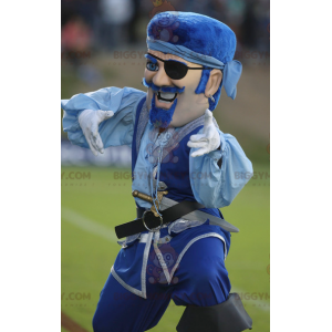 BIGGYMONKEY™ Mascot Costume Mustachioed Pirate Blue Outfit –