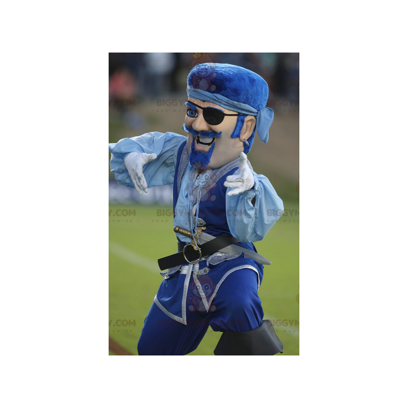 BIGGYMONKEY™ Mascot Costume Mustachioed Pirate Blue Outfit -