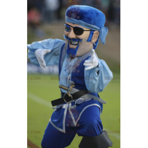 BIGGYMONKEY™ Mascot Costume Mustachioed Pirate Blue Outfit -