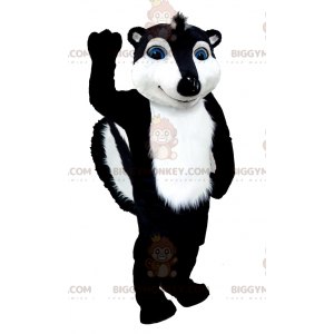 Traje de mascote BIGGYMONKEY™ Polecat preto e branco com olhos