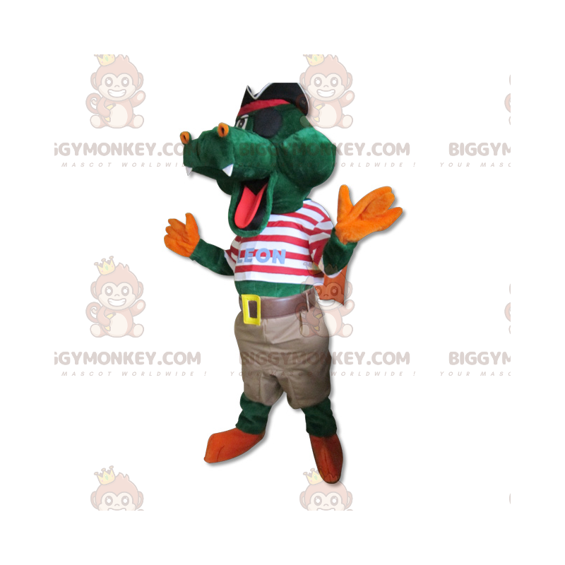 Söpö krokotiili BIGGYMONKEY™ maskottiasu merirosvoasuun