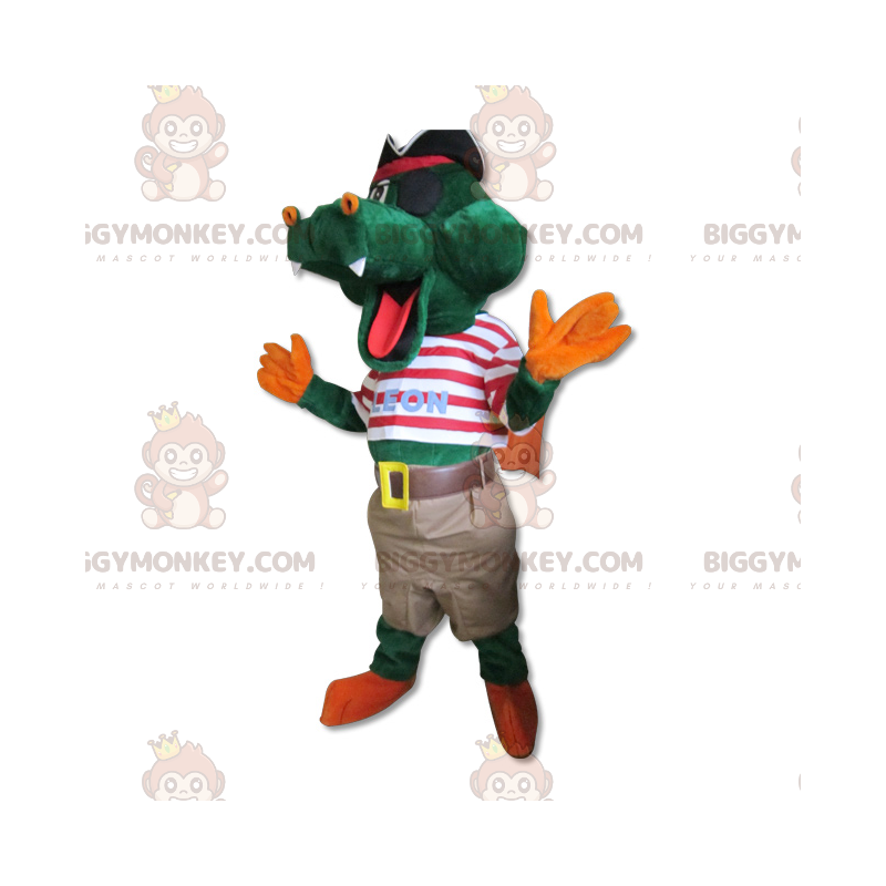 Süßes Krokodil BIGGYMONKEY™ Maskottchenkostüm im Piratenkostüm
