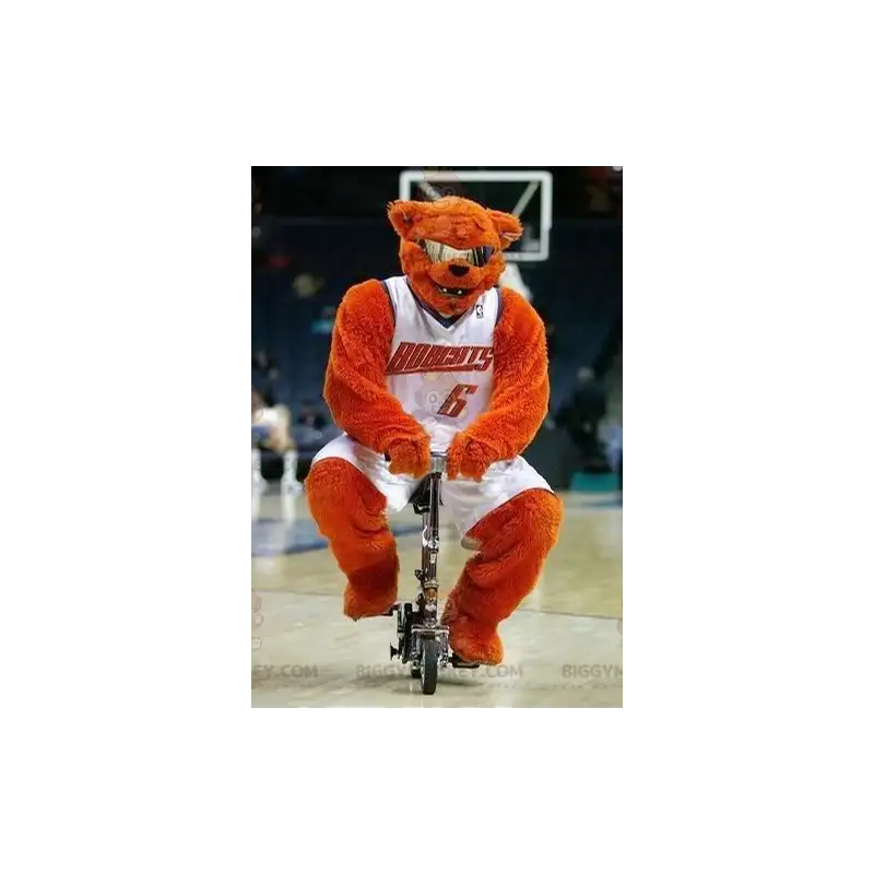 Orange Bär BIGGYMONKEY™ Maskottchen-Kostüm mit Brille im Orange Bär BIGGYMONKEY™ Maskottchen-Kostüm mit Brille im