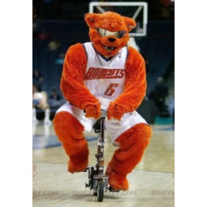 Traje de mascote do Urso Laranja BIGGYMONKEY™ com óculos em