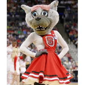Traje de mascote de lobo cinzento BIGGYMONKEY™ com vestido