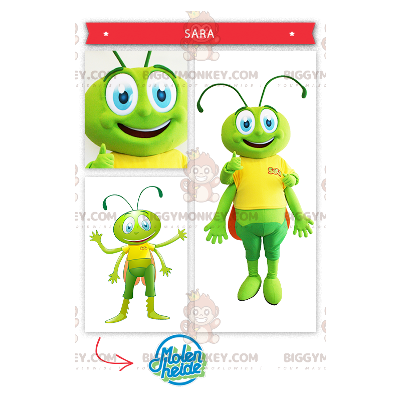 Costume de mascotte BIGGYMONKEY™ de criquet de sauterelle verte Costume de mascotte BIGGYMONKEY™ de criquet de sauterelle verte