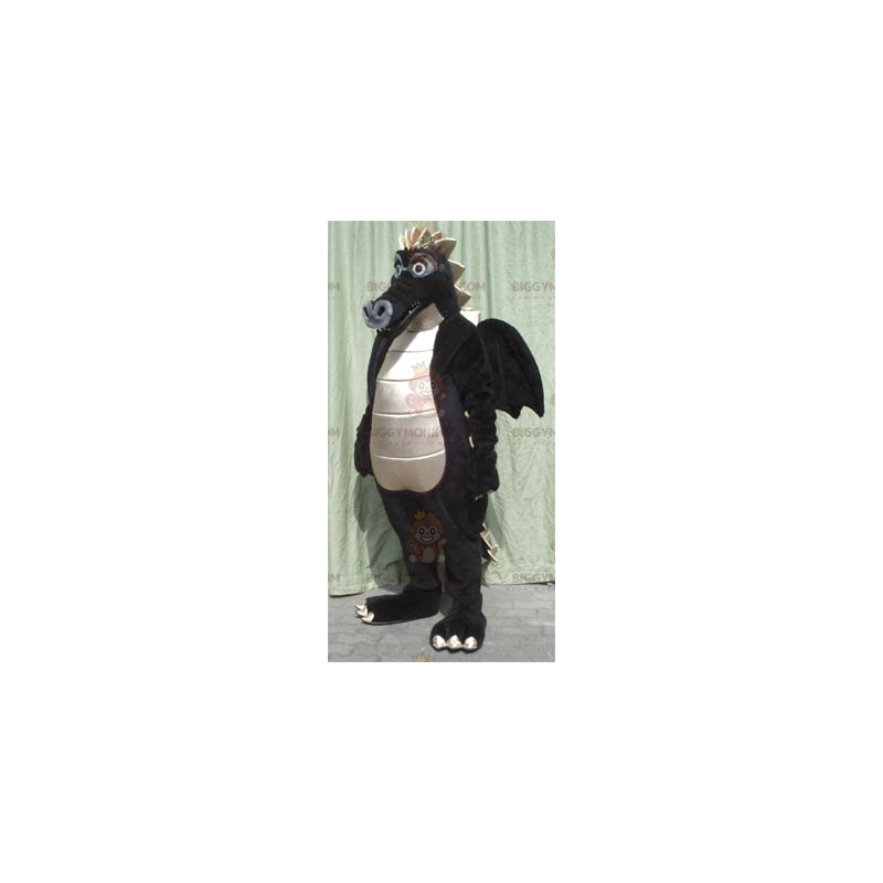 Costume de mascotte BIGGYMONKEY™ de grand dragon noir et blanc Costume de mascotte BIGGYMONKEY™ de grand dragon noir et blanc