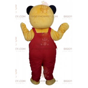 BIGGYMONKEY™ maskotkostume af gul bamse i røde overalls - Bjørn maskot - BIGGYMONKEY_02540 - BiggyMonkey.com