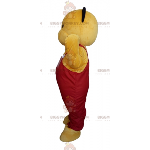 BIGGYMONKEY™ mascottekostuum van gele teddy in rode overall -