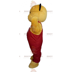BIGGYMONKEY™ maskotkostume af gul bamse i røde overalls - Bjørn maskot - BIGGYMONKEY_02540 - BiggyMonkey.com