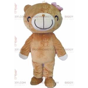 Traje de mascote BIGGYMONKEY™ de urso bege e branco com um