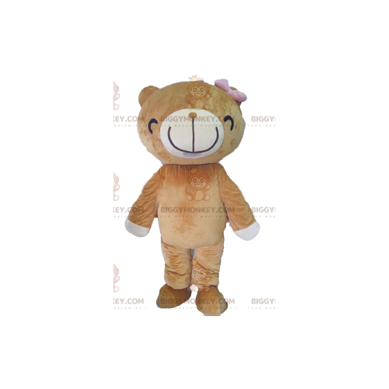 Traje de mascote BIGGYMONKEY™ de urso bege e branco com um