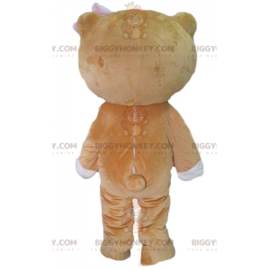 Traje de mascote BIGGYMONKEY™ de urso bege e branco com um