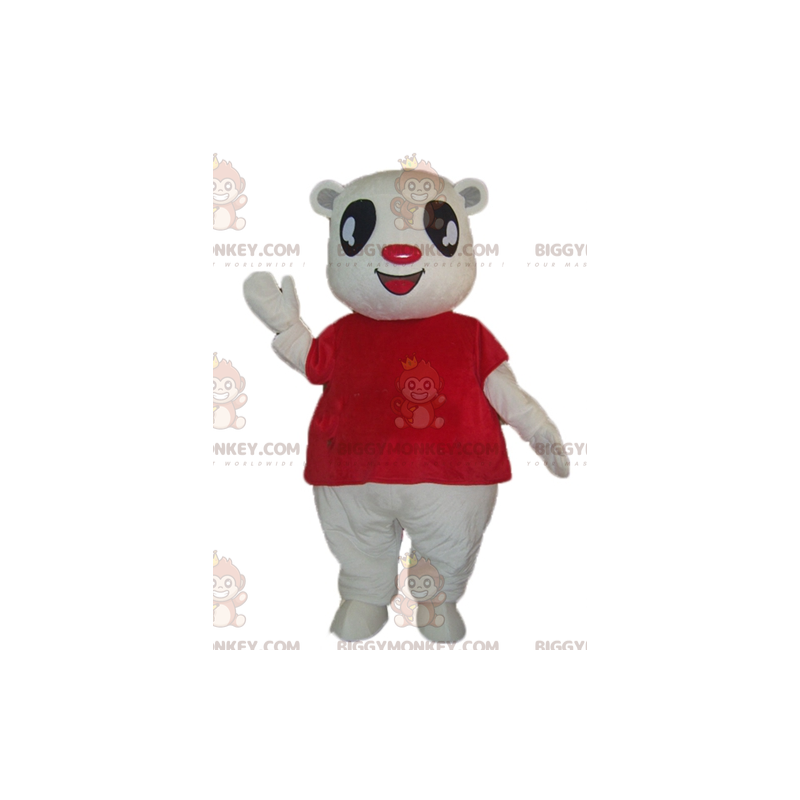 Kostým maskota White Teddy BIGGYMONKEY™ s červeným tričkem – Kostým maskota White Teddy BIGGYMONKEY™ s červeným tričkem –