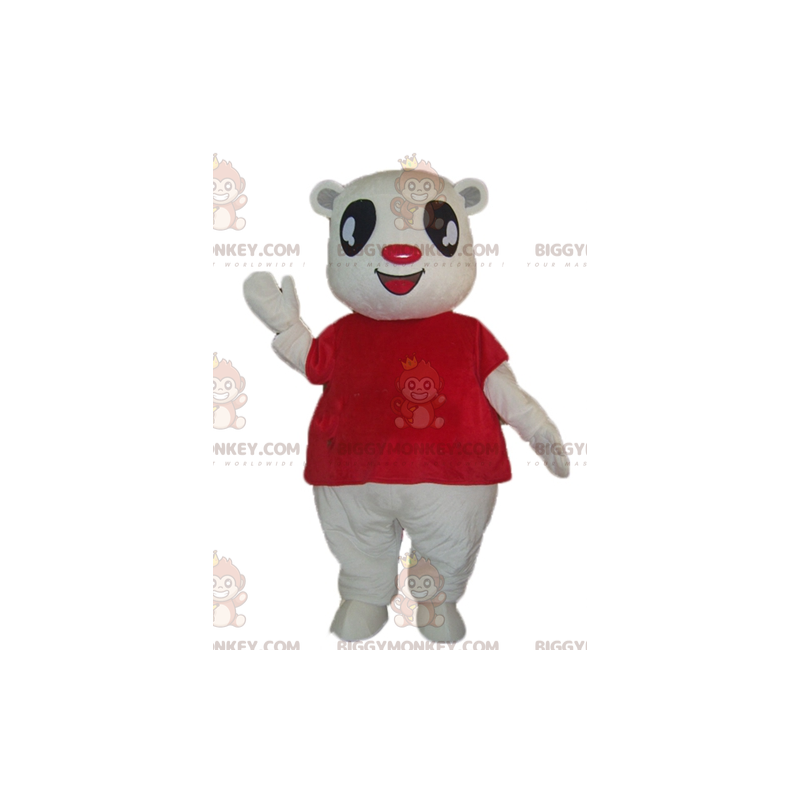 Vit Teddy BIGGYMONKEY™ maskotdräkt med röd T-shirt -