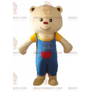 Kostium maskotki BIGGYMONKEY™ Duży beżowy miś w niebieskim
