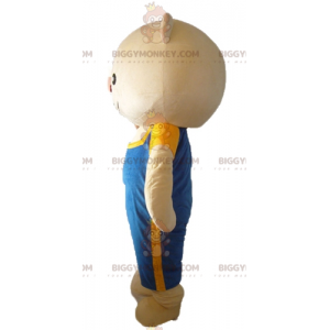 BIGGYMONKEY™ maskotkostyme Stor beige bamse med blå kjeledress - Bjørn maskot - BIGGYMONKEY_02556 - BiggyMonkey.com