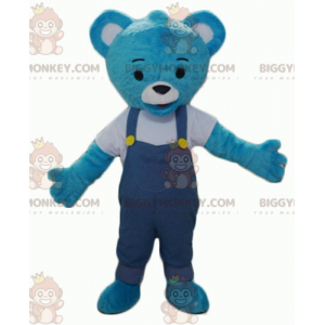 Blue Plush Teddy BIGGYMONKEY™ Mascot Costume with Overalls -