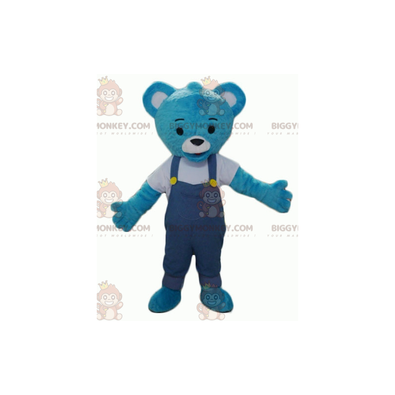 Blue Plush Teddy BIGGYMONKEY™ Mascot Costume with Overalls -
