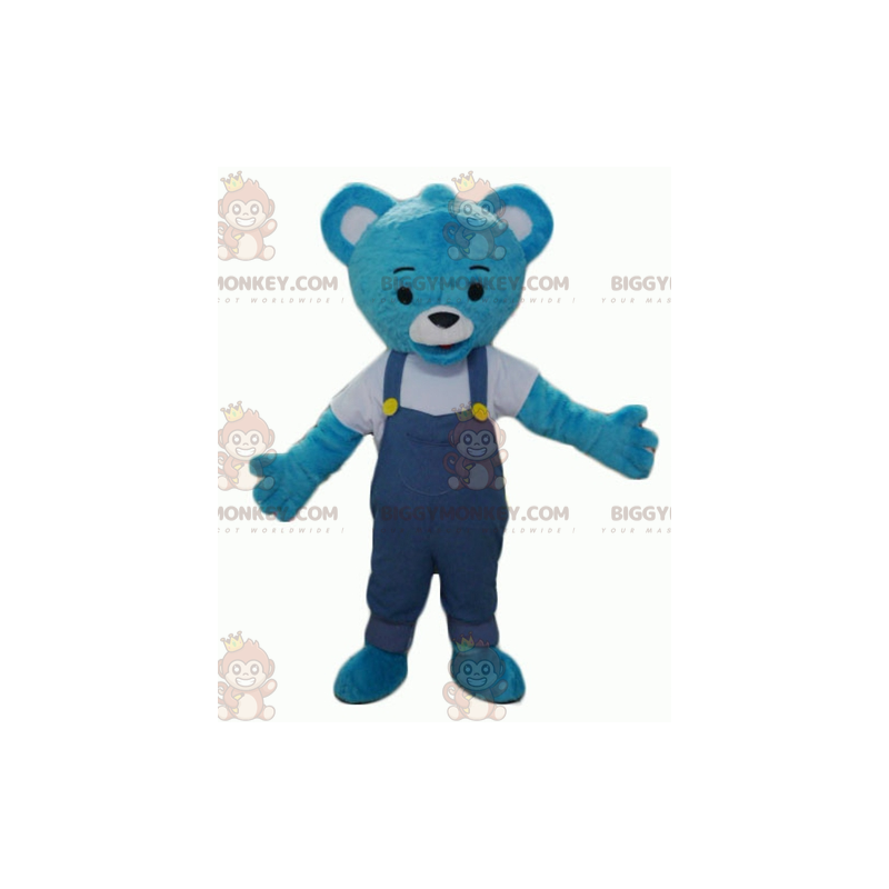 Disfraz de mascota de peluche azul BIGGYMONKEY™ con overol - Disfraz de mascota de peluche azul BIGGYMONKEY™ con overol -
