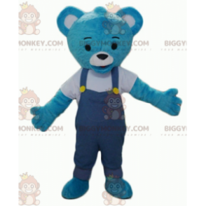 Blue Plush Teddy BIGGYMONKEY™ Mascot Costume with Overalls -