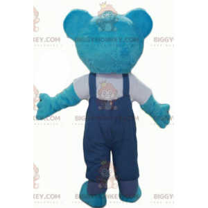 Blue Plush Teddy BIGGYMONKEY™ Mascot Costume with Overalls -