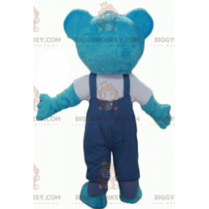 Blue Plush Teddy BIGGYMONKEY™ Mascot Costume with Overalls -