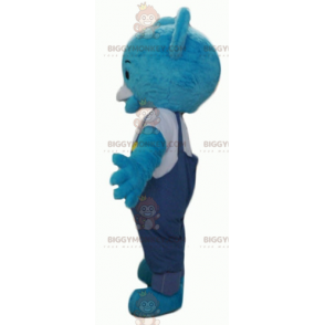 Blue Plush Teddy BIGGYMONKEY™ Mascot Costume with Overalls -