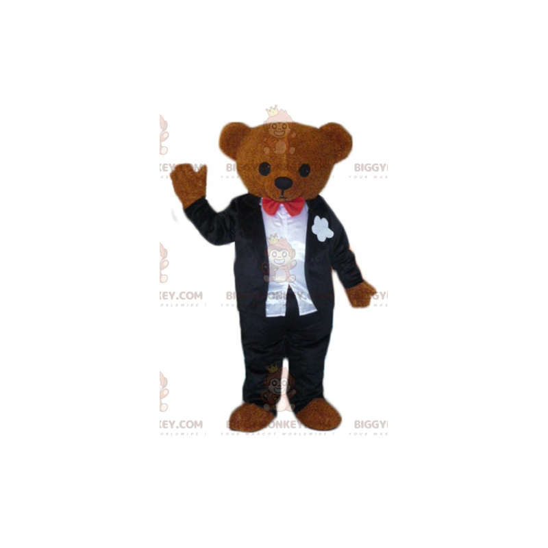 Ruskea nalle BIGGYMONKEY™ maskotti -asu, mustavalkoinen puku - Ruskea nalle BIGGYMONKEY™ maskotti -asu, mustavalkoinen puku -