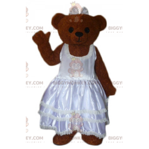 Brown Teddy BIGGYMONKEY™ Maskottchen-Kostüm im Hochzeitskleid -