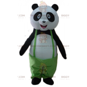 BIGGYMONKEY™ Mascot Costume of Black and White Panda with Green