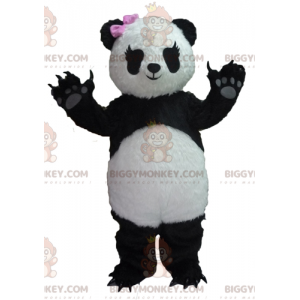 BIGGYMONKEY™ maskotkostume Sort og hvid panda med lyserød