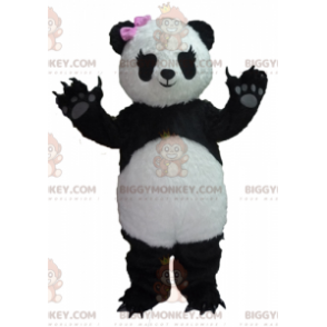 BIGGYMONKEY™ Maskottchenkostüm Schwarz-weißer Panda mit rosa