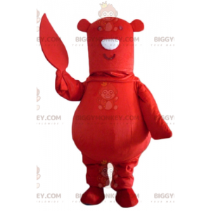 BIGGYMONKEY™ stor rød bjørn med blad i hånden maskotkostume -