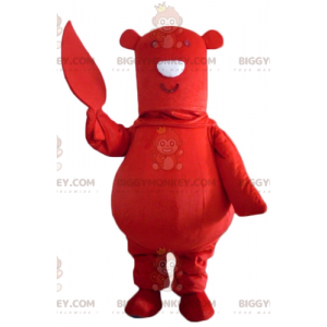 Traje de mascote BIGGYMONKEY™ Grande Urso Vermelho com Folha na