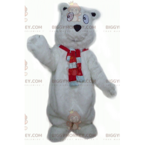 Söpö Big Furry White Bear BIGGYMONKEY™ maskottiasu -