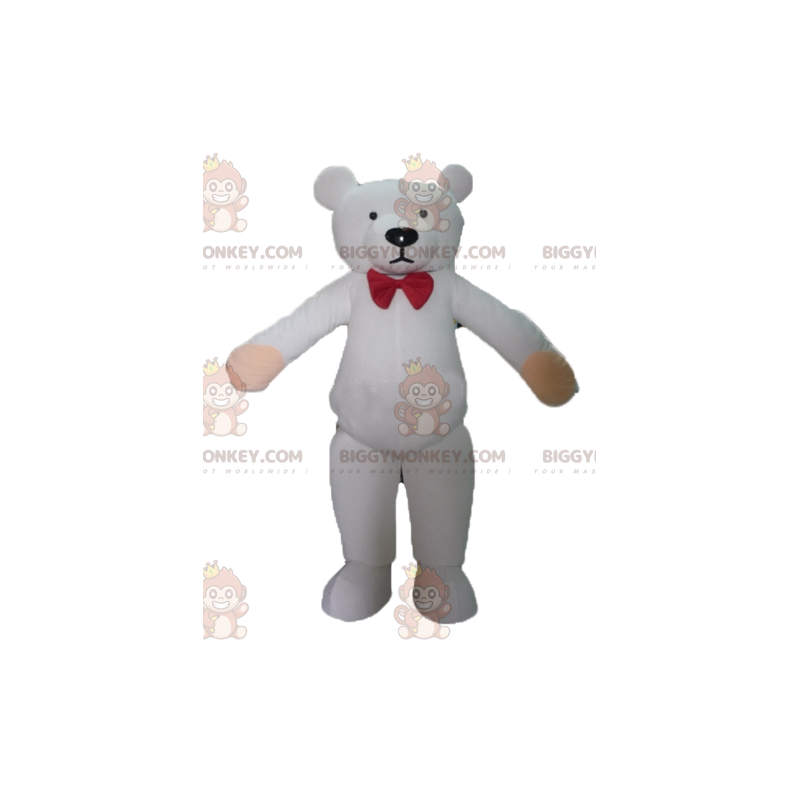 BIGGYMONKEY™ Μασκότ στολή Λευκό Teddy με κόκκινο παπιγιόν - Μασκότ αρκούδας - BIGGYMONKEY_02579 - BiggyMonkey.com