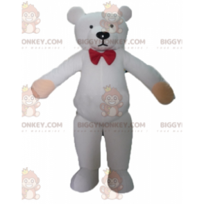 Kostým maskota BIGGYMONKEY™ Bílý medvídek s červeným motýlkem - Maskot medvěda - BIGGYMONKEY_02579 - BiggyMonkey.com