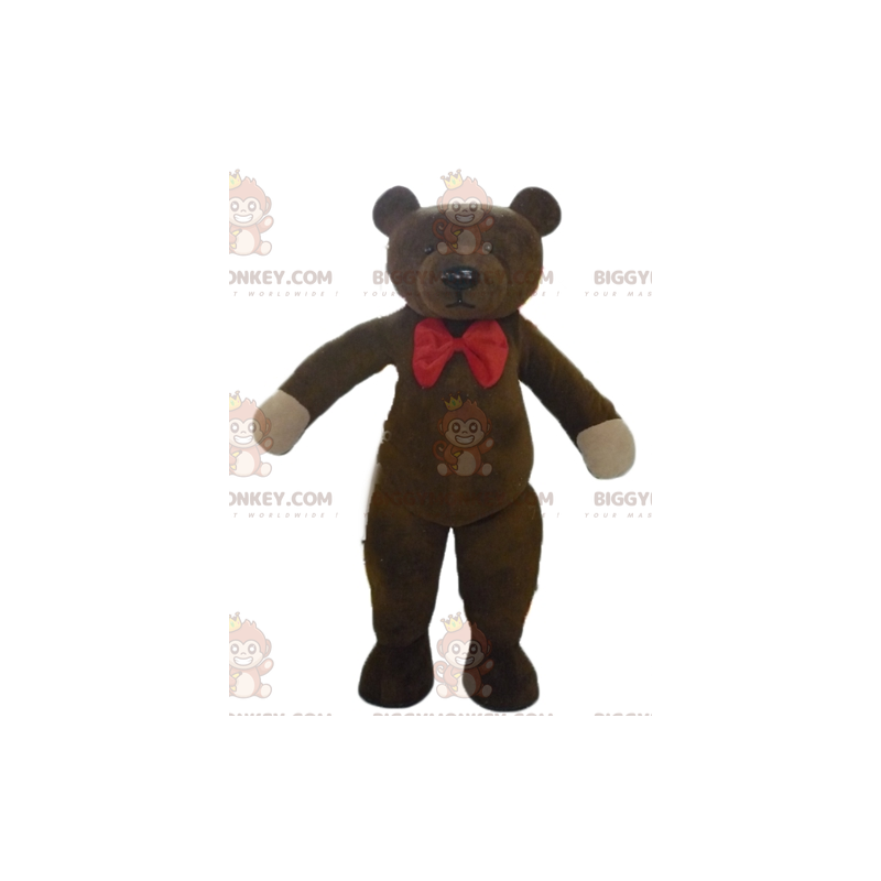 Disfraz de mascota Brown Teddy BIGGYMONKEY™ con pajarita roja - Disfraz de mascota Brown Teddy BIGGYMONKEY™ con pajarita roja -