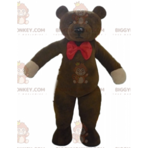 Καφέ στολή μασκότ Teddy BIGGYMONKEY™ με κόκκινο παπιγιόν -