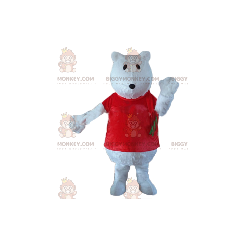 Wolf Isbjørn BIGGYMONKEY™ maskotkostume med rød T-shirt - Wolf Isbjørn BIGGYMONKEY™ maskotkostume med rød T-shirt -